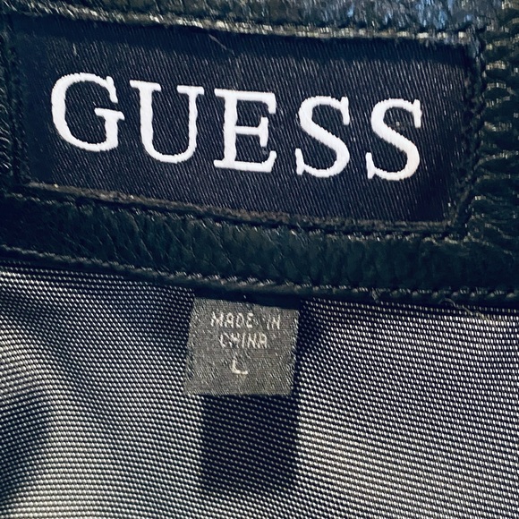 🌟3xHP🌟2010 Guess Black Pebbled Leather Zipper Jacket L - Picture 5 of 16